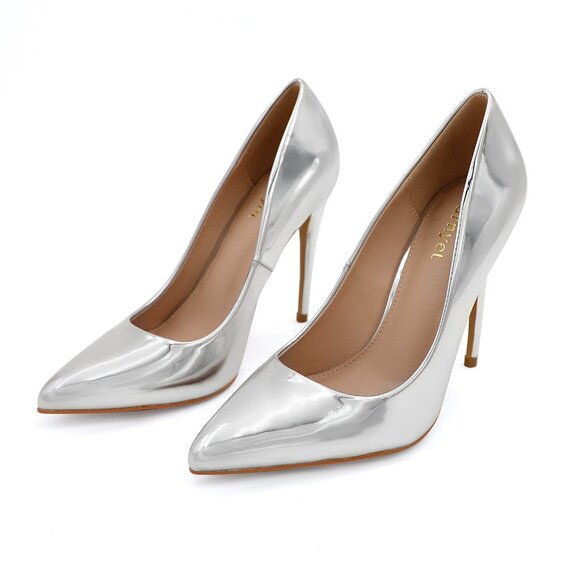 LURNYET SILVER METALLIC Women Pointed-Toe Pumps with Stiletto 4 inch Heels - Picture 3 of 4